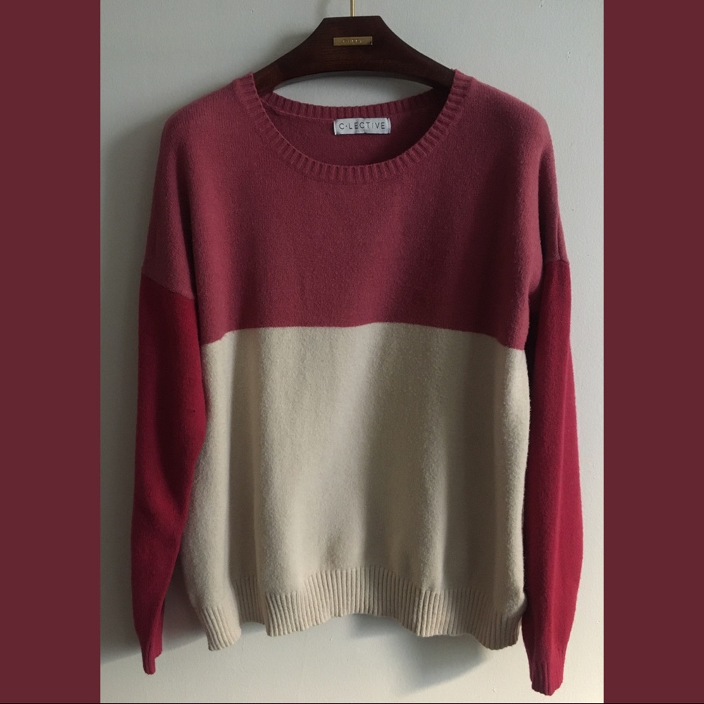 Color Block Oversized Crew Neck Sweater Pullover